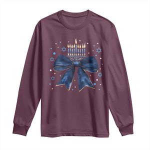 Happy Hanukkah Long Sleeve Shirt Coquette Hanukkah Bow Jewish Menorah TS10 Maroon Print Your Wear