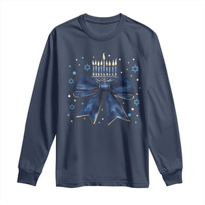 Happy Hanukkah Long Sleeve Shirt Coquette Hanukkah Bow Jewish Menorah TS10 Navy Print Your Wear