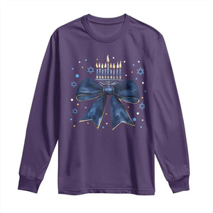 Happy Hanukkah Long Sleeve Shirt Coquette Hanukkah Bow Jewish Menorah TS10 Purple Print Your Wear