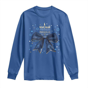 Happy Hanukkah Long Sleeve Shirt Coquette Hanukkah Bow Jewish Menorah TS10 Royal Blue Print Your Wear