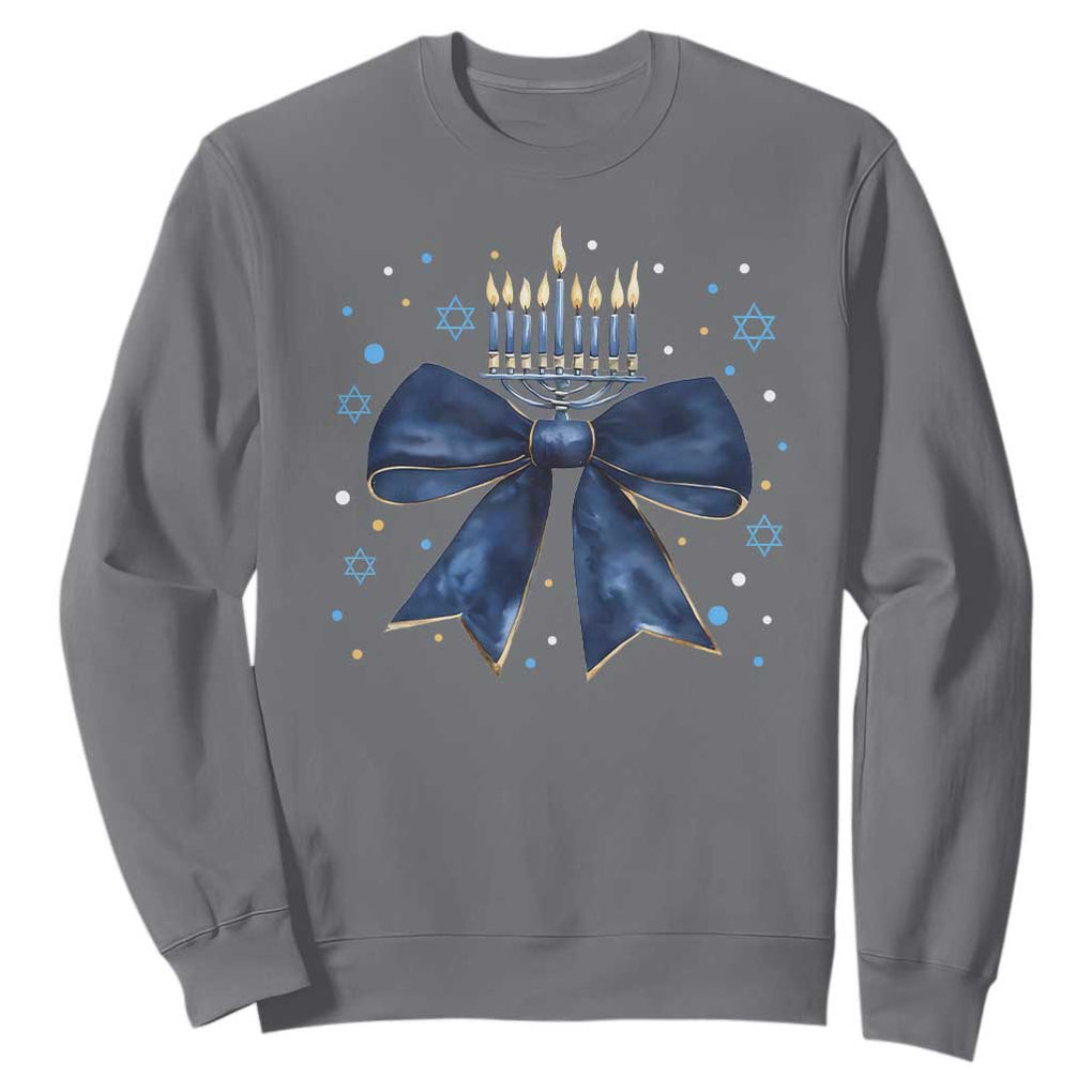 Happy Hanukkah Sweatshirt Coquette Hanukkah Bow Jewish Menorah TS10 Charcoal Print Your Wear