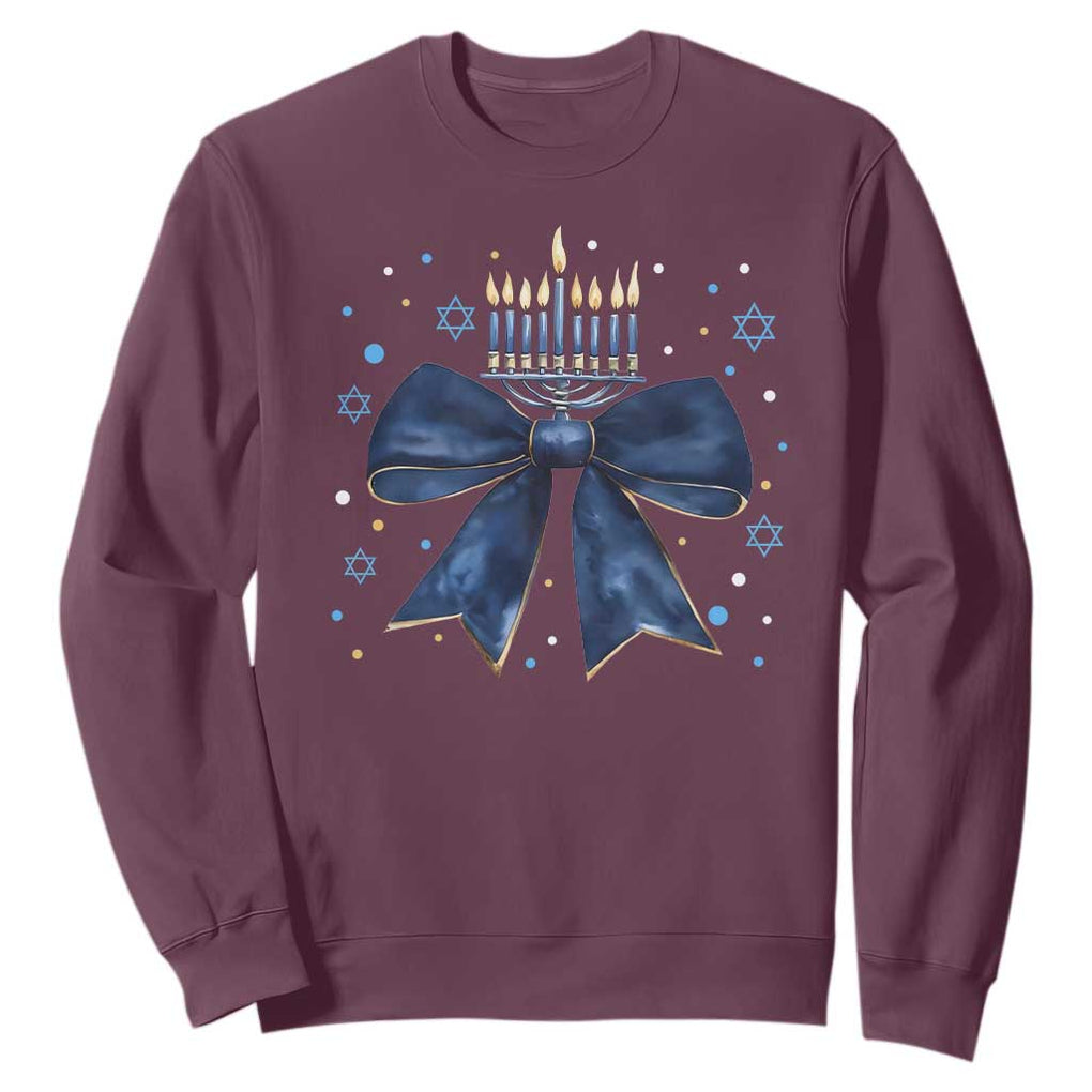 Happy Hanukkah Sweatshirt Coquette Hanukkah Bow Jewish Menorah TS10 Maroon Print Your Wear