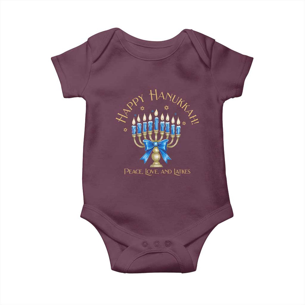 Happy Hanukkah Baby Onesie Jewish Menorah Coquette Bow TS10 Maroon Print Your Wear