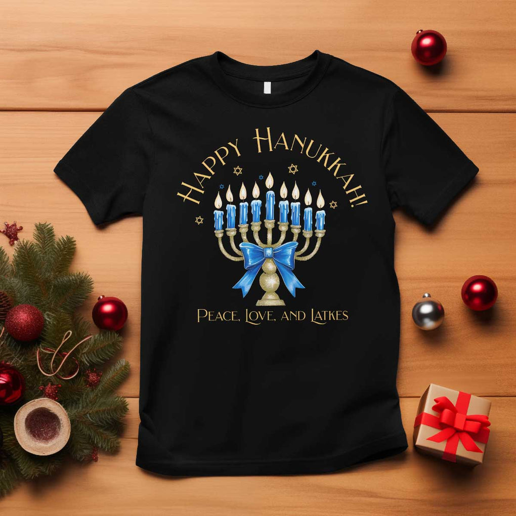 Happy Hanukkah T Shirt Jewish Menorah Coquette Bow TS10 Black Print Your Wear