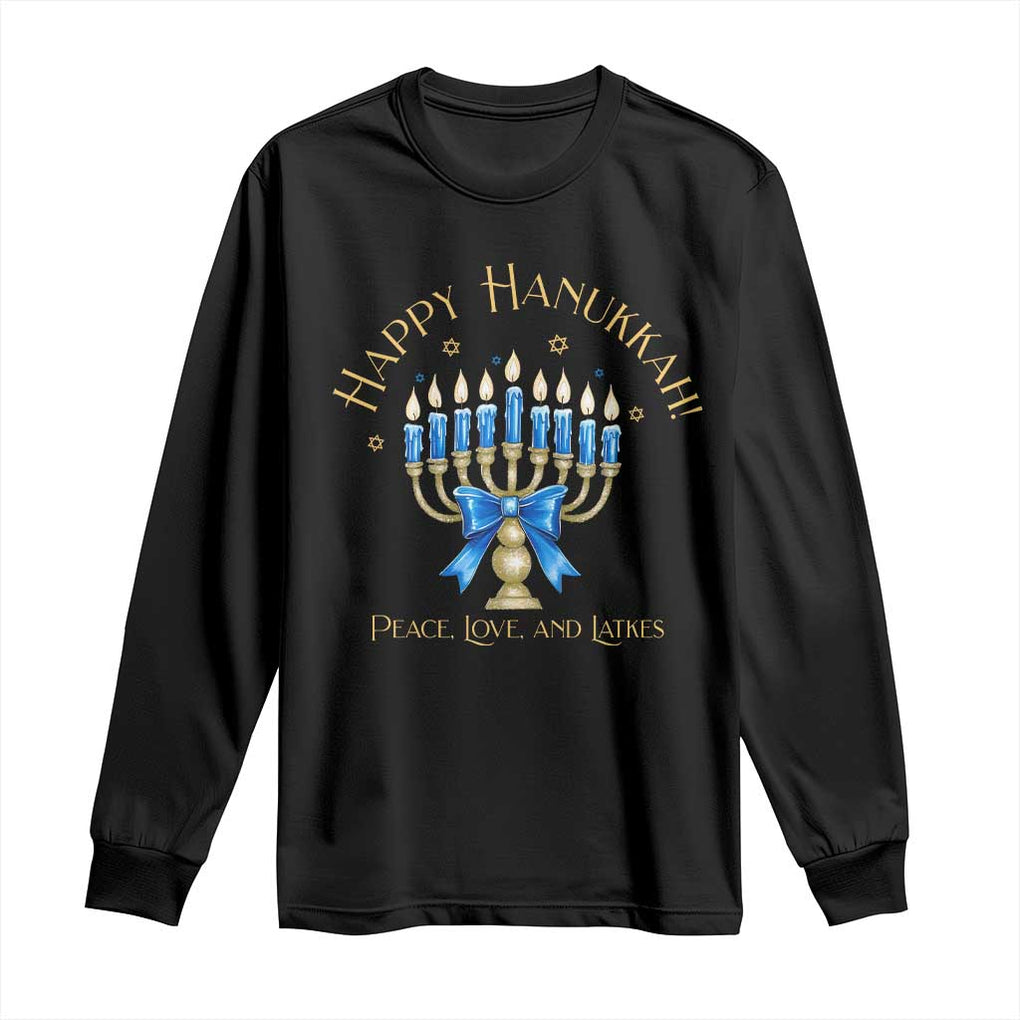 Happy Hanukkah Long Sleeve Shirt Jewish Menorah Coquette Bow TS10 Black Print Your Wear