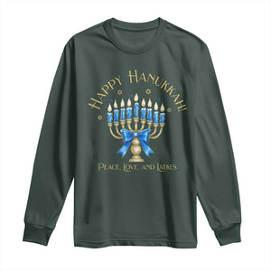 Happy Hanukkah Long Sleeve Shirt Jewish Menorah Coquette Bow TS10 Dark Forest Green Print Your Wear