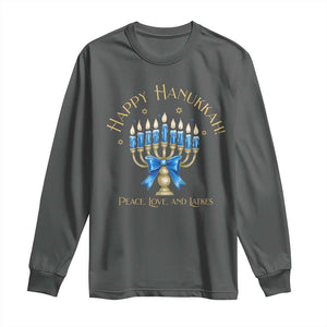 Happy Hanukkah Long Sleeve Shirt Jewish Menorah Coquette Bow TS10 Dark Heather Print Your Wear