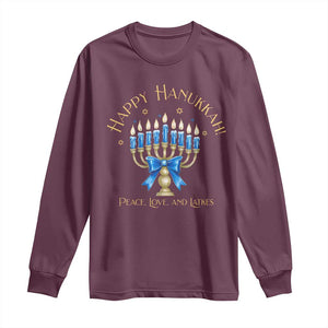 Happy Hanukkah Long Sleeve Shirt Jewish Menorah Coquette Bow TS10 Maroon Print Your Wear