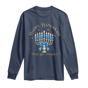 Happy Hanukkah Long Sleeve Shirt Jewish Menorah Coquette Bow TS10 Navy Print Your Wear