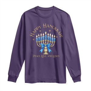 Happy Hanukkah Long Sleeve Shirt Jewish Menorah Coquette Bow TS10 Purple Print Your Wear