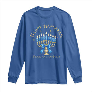 Happy Hanukkah Long Sleeve Shirt Jewish Menorah Coquette Bow TS10 Royal Blue Print Your Wear