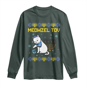 Happy Hanukkah Long Sleeve Shirt Menorah Meowzel Tov Ugly Hanukkah TS10 Dark Forest Green Print Your Wear