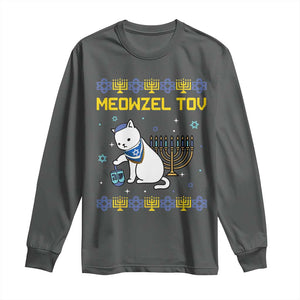 Happy Hanukkah Long Sleeve Shirt Menorah Meowzel Tov Ugly Hanukkah TS10 Dark Heather Print Your Wear