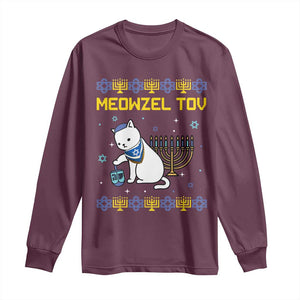 Happy Hanukkah Long Sleeve Shirt Menorah Meowzel Tov Ugly Hanukkah TS10 Maroon Print Your Wear