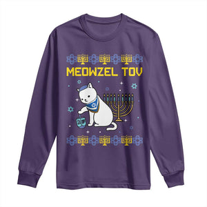 Happy Hanukkah Long Sleeve Shirt Menorah Meowzel Tov Ugly Hanukkah TS10 Purple Print Your Wear