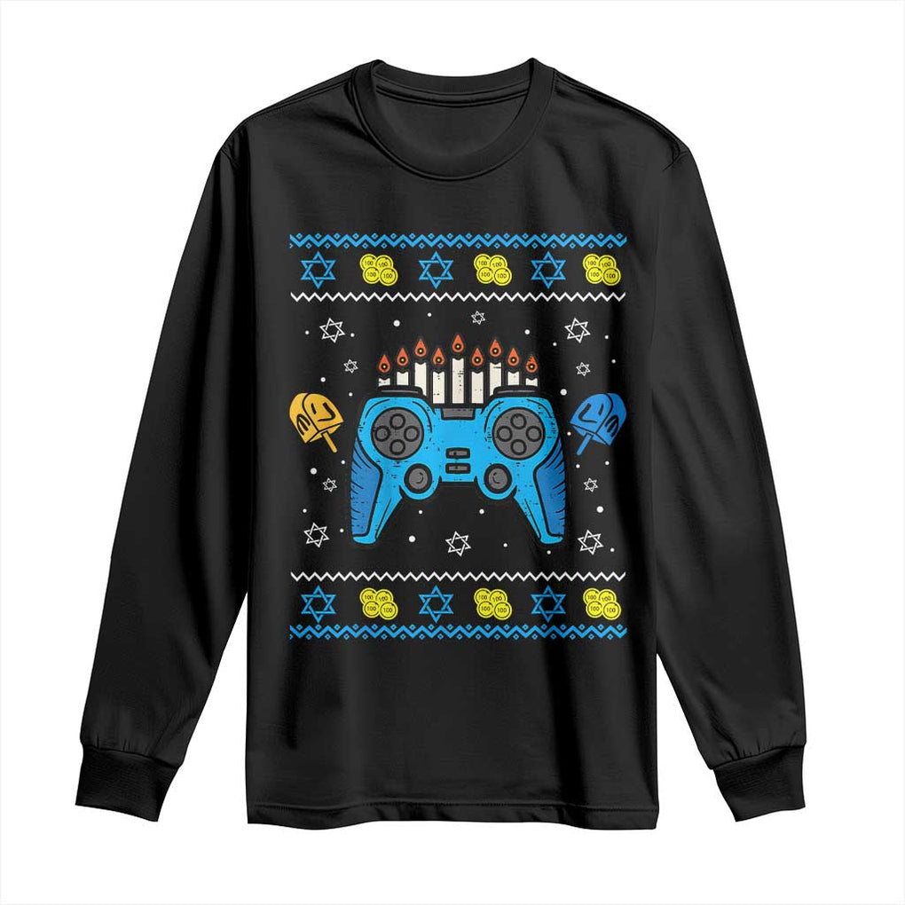 Happy Hanukkah Long Sleeve Shirt Jewish Video Game Gamer Ugly Hanukkah Chanukah TS10 Black Print Your Wear