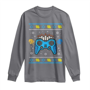 Happy Hanukkah Long Sleeve Shirt Jewish Video Game Gamer Ugly Hanukkah Chanukah TS10 Charcoal Print Your Wear