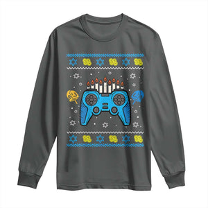 Happy Hanukkah Long Sleeve Shirt Jewish Video Game Gamer Ugly Hanukkah Chanukah TS10 Dark Heather Print Your Wear