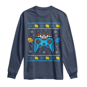 Happy Hanukkah Long Sleeve Shirt Jewish Video Game Gamer Ugly Hanukkah Chanukah TS10 Navy Print Your Wear