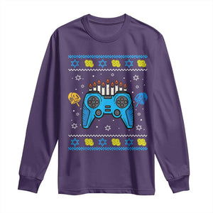 Happy Hanukkah Long Sleeve Shirt Jewish Video Game Gamer Ugly Hanukkah Chanukah TS10 Purple Print Your Wear