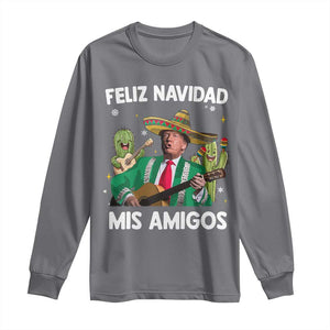 Mexico Christmas Trump Long Sleeve Shirt Feliz Navidad Mis Amigos Xmas Funny Trump Santa Ugly Christmas TS10 Charcoal Print Your Wear