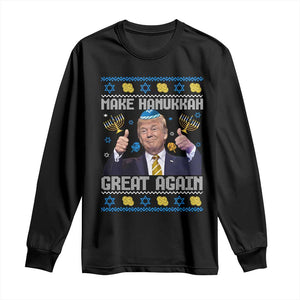 Happy Hanukkah Long Sleeve Shirt Make Hanukkah Great Again Funny Trump Ugly TS10 Black Print Your Wear