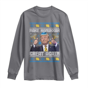 Happy Hanukkah Long Sleeve Shirt Make Hanukkah Great Again Funny Trump Ugly TS10 Charcoal Print Your Wear