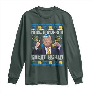 Happy Hanukkah Long Sleeve Shirt Make Hanukkah Great Again Funny Trump Ugly TS10 Dark Forest Green Print Your Wear