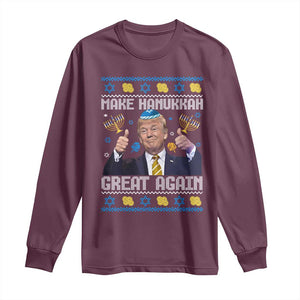 Happy Hanukkah Long Sleeve Shirt Make Hanukkah Great Again Funny Trump Ugly TS10 Maroon Print Your Wear