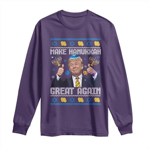 Happy Hanukkah Long Sleeve Shirt Make Hanukkah Great Again Funny Trump Ugly TS10 Purple Print Your Wear