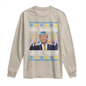 Happy Hanukkah Long Sleeve Shirt Make Hanukkah Great Again Funny Trump Ugly TS10 Sand Print Your Wear