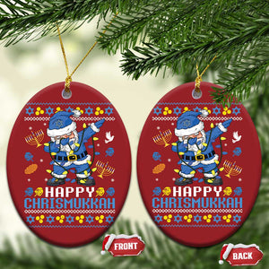 Happy Chrismukkah Merry Xmas Hanukkah Christmas Ornament Dabbing Santa Ugly Chanukah Jewish TS10 Oval Red Print Your Wear