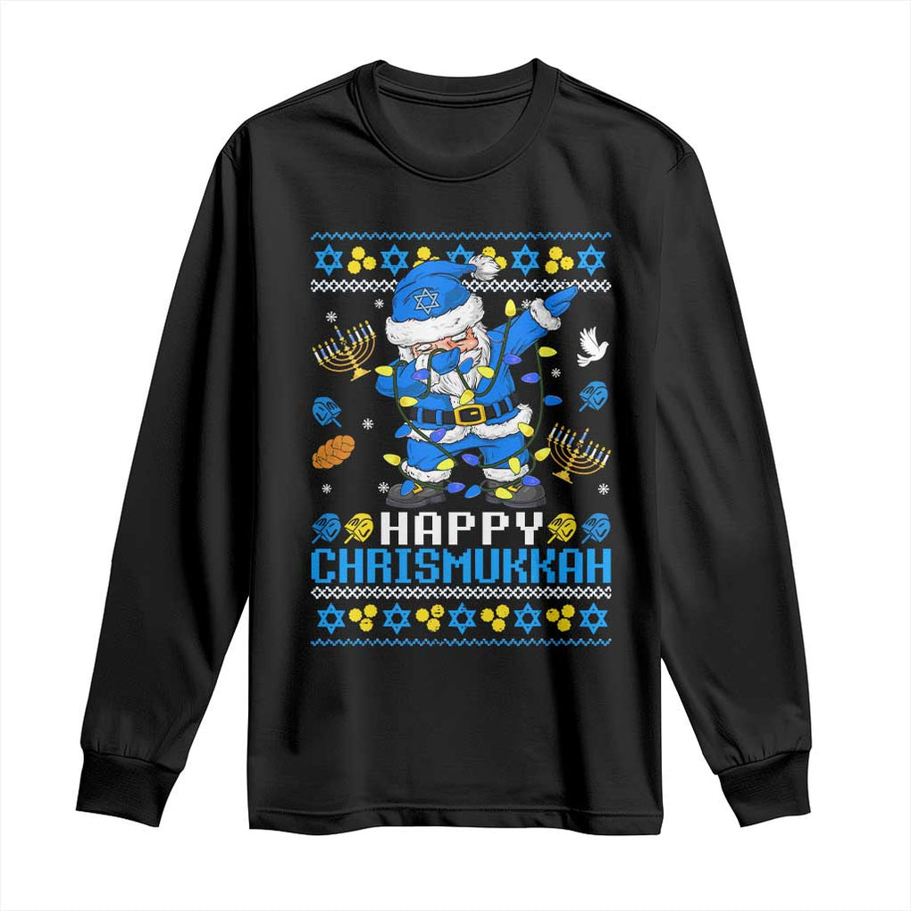 Happy Chrismukkah Merry Christmas Hanukkah Long Sleeve Shirt Dabbing Santa Ugly Chanukah Jewish TS10 Black Print Your Wear