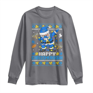 Happy Chrismukkah Merry Christmas Hanukkah Long Sleeve Shirt Dabbing Santa Ugly Chanukah Jewish TS10 Charcoal Print Your Wear