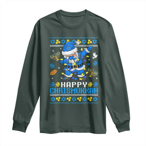 Happy Chrismukkah Merry Christmas Hanukkah Long Sleeve Shirt Dabbing Santa Ugly Chanukah Jewish TS10 Dark Forest Green Print Your Wear