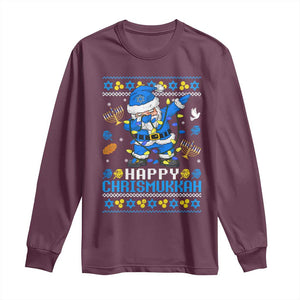 Happy Chrismukkah Merry Christmas Hanukkah Long Sleeve Shirt Dabbing Santa Ugly Chanukah Jewish TS10 Maroon Print Your Wear