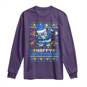 Happy Chrismukkah Merry Christmas Hanukkah Long Sleeve Shirt Dabbing Santa Ugly Chanukah Jewish TS10 Purple Print Your Wear