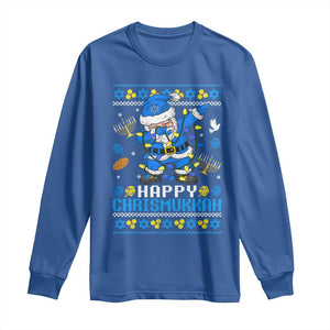 Happy Chrismukkah Merry Christmas Hanukkah Long Sleeve Shirt Dabbing Santa Ugly Chanukah Jewish TS10 Royal Blue Print Your Wear