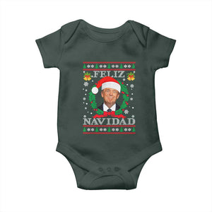 Christmas Trump Baby Onesie Feliz Navidad Funny Trump Santa Hat Xmas Ugly TS10 Dark Forest Green Print Your Wear