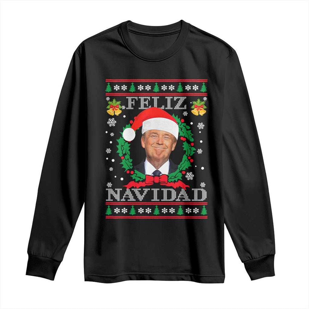 Christmas Trump Long Sleeve Shirt Feliz Navidad Funny Trump Santa Hat Xmas Ugly TS10 Black Print Your Wear