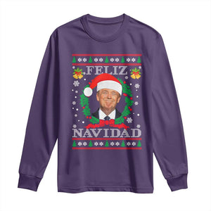 Christmas Trump Long Sleeve Shirt Feliz Navidad Funny Trump Santa Hat Xmas Ugly TS10 Purple Print Your Wear