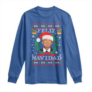 Christmas Trump Long Sleeve Shirt Feliz Navidad Funny Trump Santa Hat Xmas Ugly TS10 Royal Blue Print Your Wear