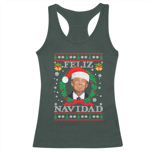 Christmas Trump Racerback Tank Top Feliz Navidad Funny Trump Santa Hat Xmas Ugly TS10 Dark Forest Green Print Your Wear