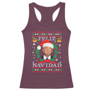 Christmas Trump Racerback Tank Top Feliz Navidad Funny Trump Santa Hat Xmas Ugly TS10 Maroon Print Your Wear