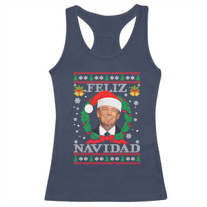 Christmas Trump Racerback Tank Top Feliz Navidad Funny Trump Santa Hat Xmas Ugly TS10 Navy Print Your Wear