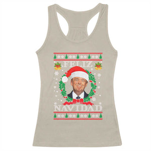 Christmas Trump Racerback Tank Top Feliz Navidad Funny Trump Santa Hat Xmas Ugly TS10 Sand Print Your Wear