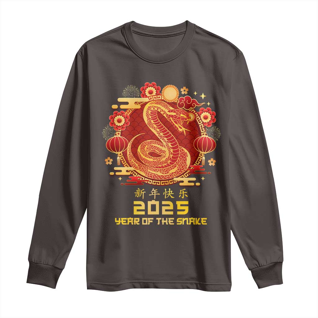 Year Of The Snake 2025 Lunar New Year Long Sleeve Shirt TS10 Dark Chocolate Print Your Wear