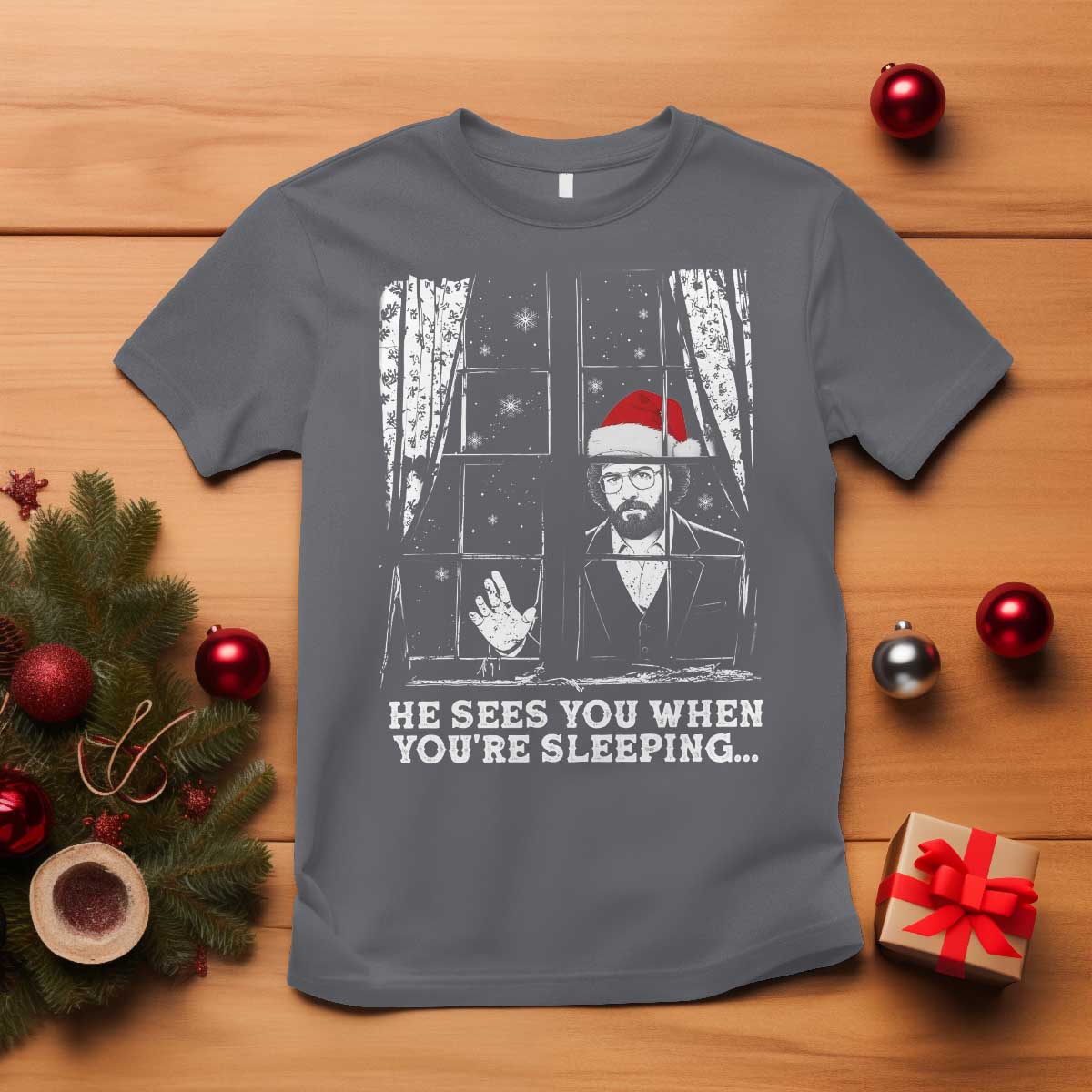 Stranger Christmas T Shirt Funny Murray He Sees You Vintage TS10 Charcoal Print Your Wear