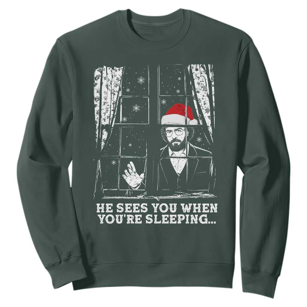 Stranger Christmas Sweatshirt Funny Murray He Sees You Vintage TS10 Dark Forest Green Print Your Wear