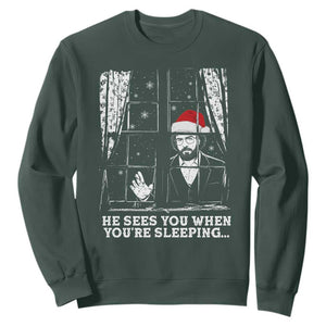 Stranger Christmas Sweatshirt Funny Murray He Sees You Vintage TS10 Dark Forest Green Print Your Wear
